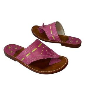 Steven Salario Collection‎ Size 8 pink and green leather thong toe post sandals.